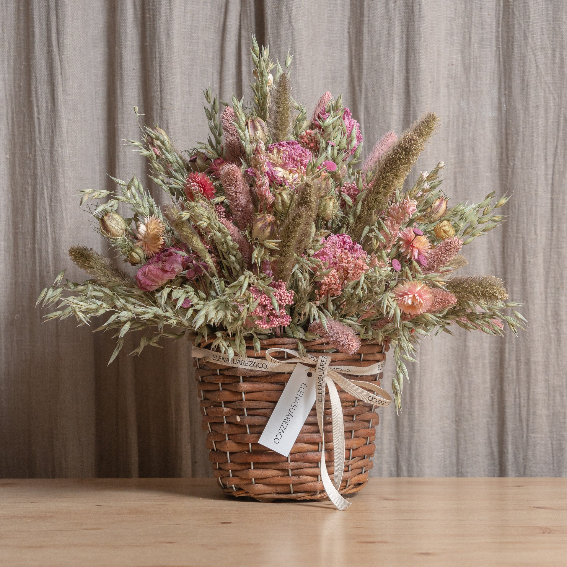 Cesto de Mimbre Flores Preservadas